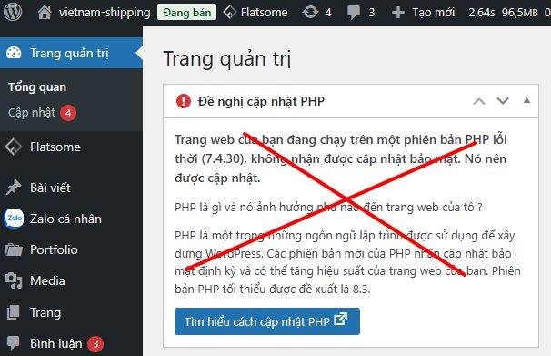 khắc phục lỗi cập nhật php trong wordpress